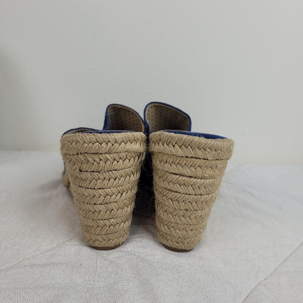 JOHNSTON & MURPHY BLUE SUEDE ESPARTO ROPE HIGH HEEL OPEN TOE WEDGE MULE 10M - Picture 5 of 13